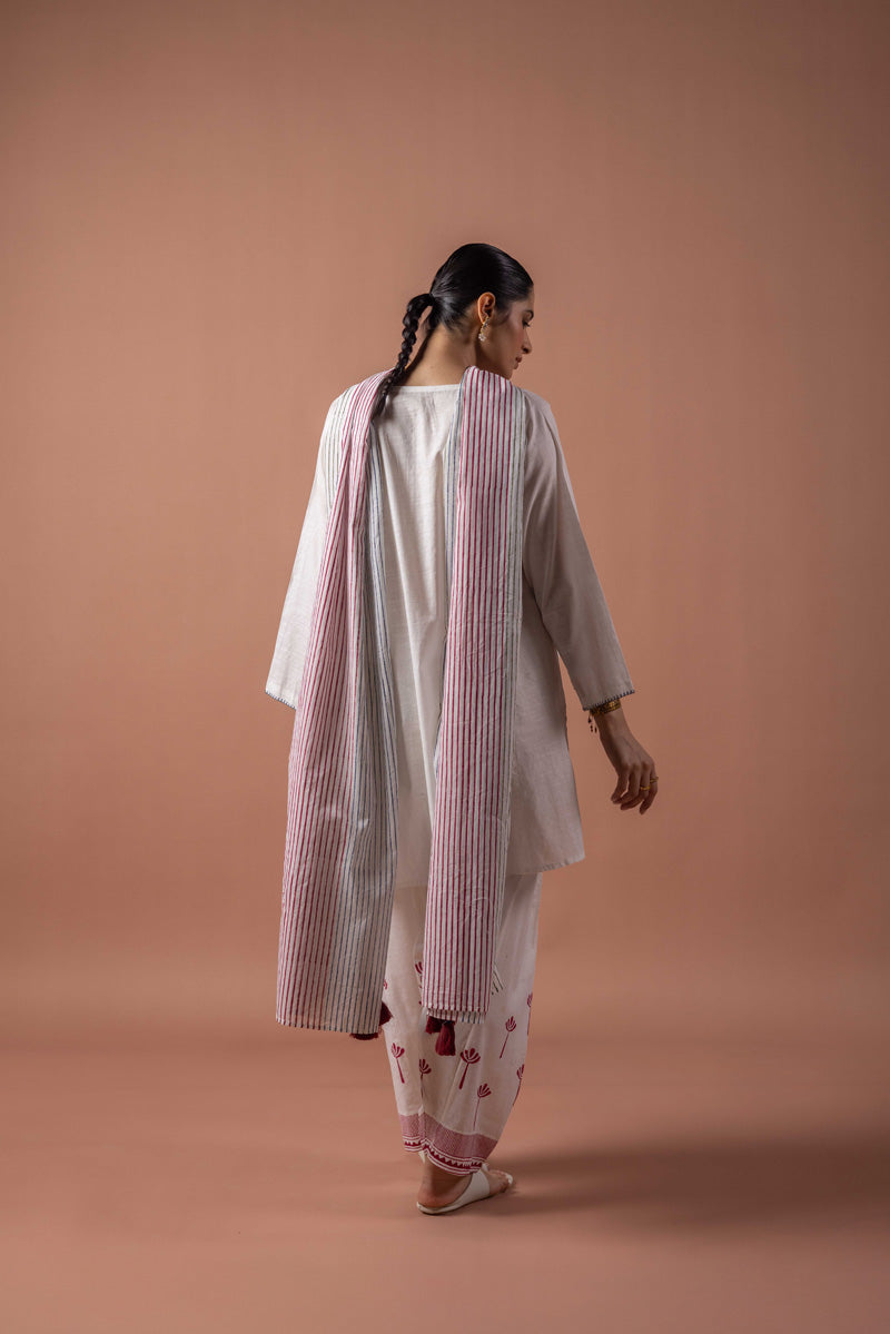 Block-Printed Tasseled 3-piece Suit