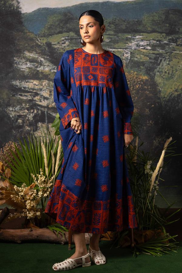 Linocut Cascade Dress