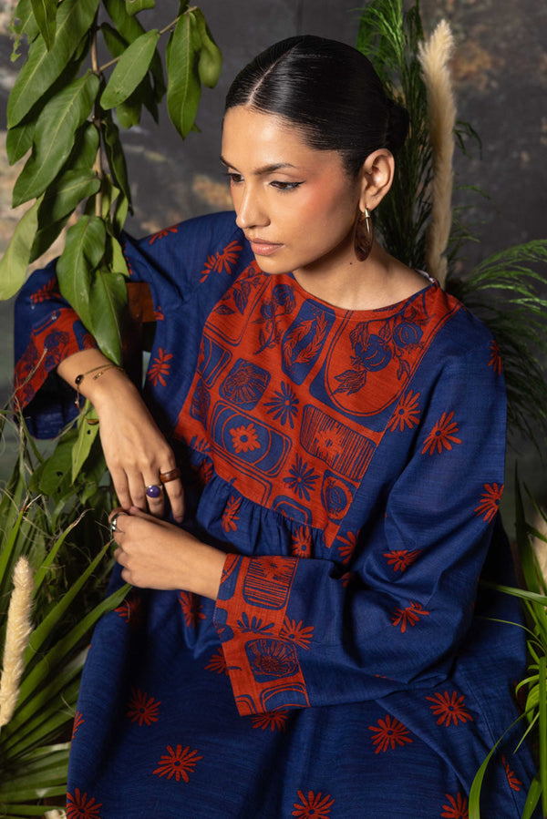 Linocut Cascade Dress