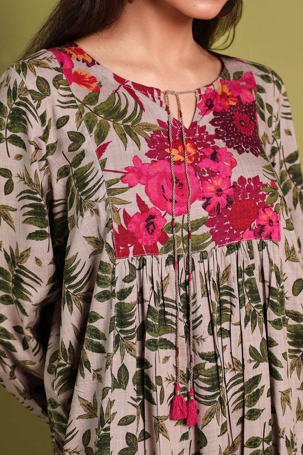 Vibrant Roses Flared Dress