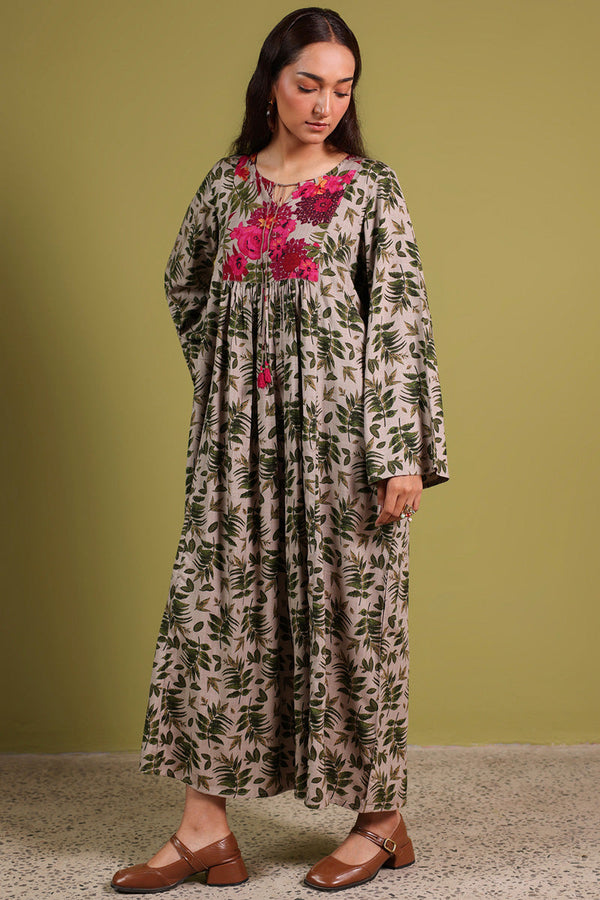 Vibrant Roses Flared Dress