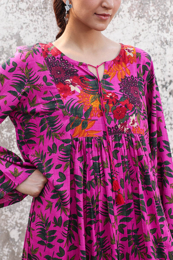 Vibrant Roses Flared Dress