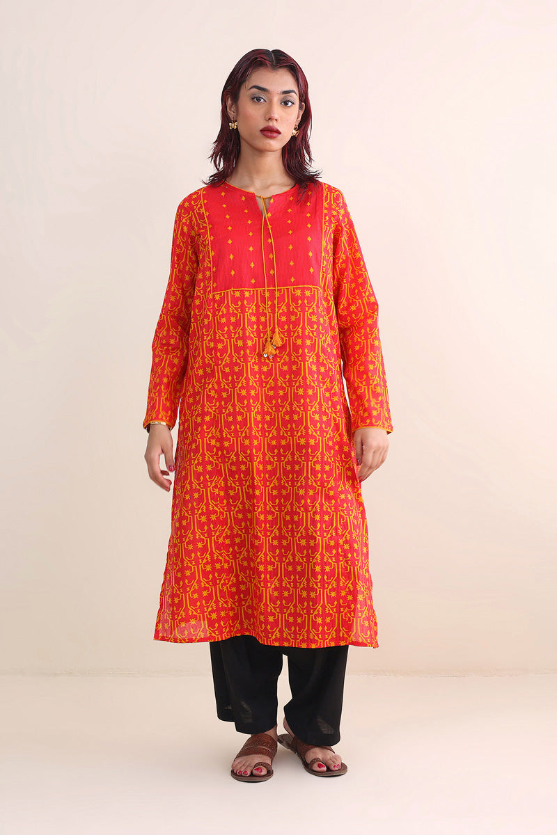 Dhakai Print Blocked Kurta