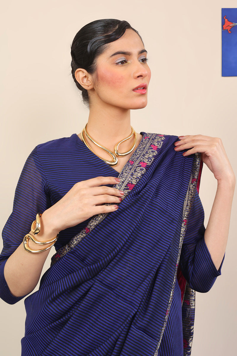 Pathani Peekaboo Midnight Sari