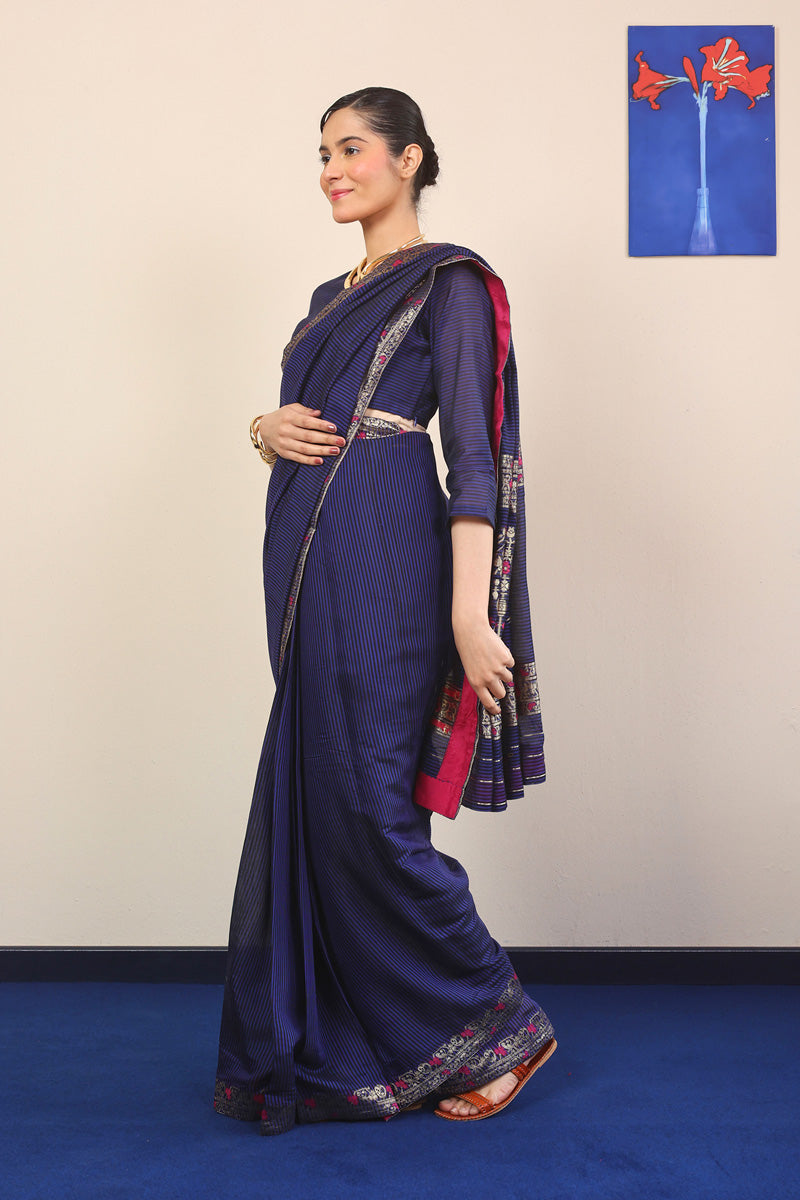 Pathani Peekaboo Midnight Sari