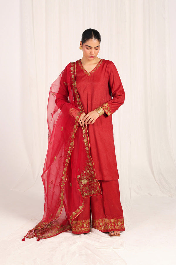 Gleaming Hues Of Red 3 Piece Suit