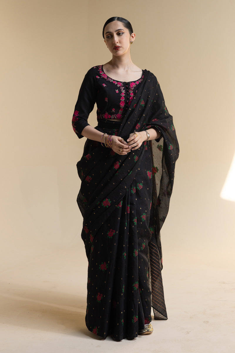 Golden Rose Jacquard Saree