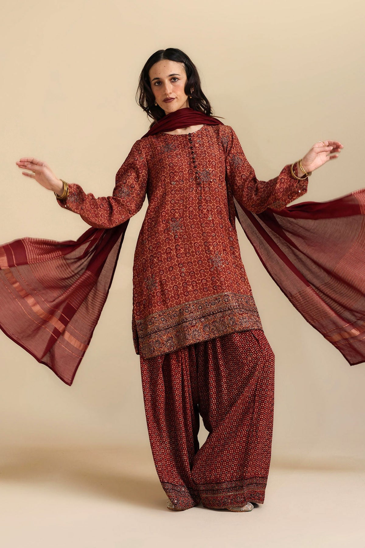 Ajrak Dastaan Embroidered Ensemble