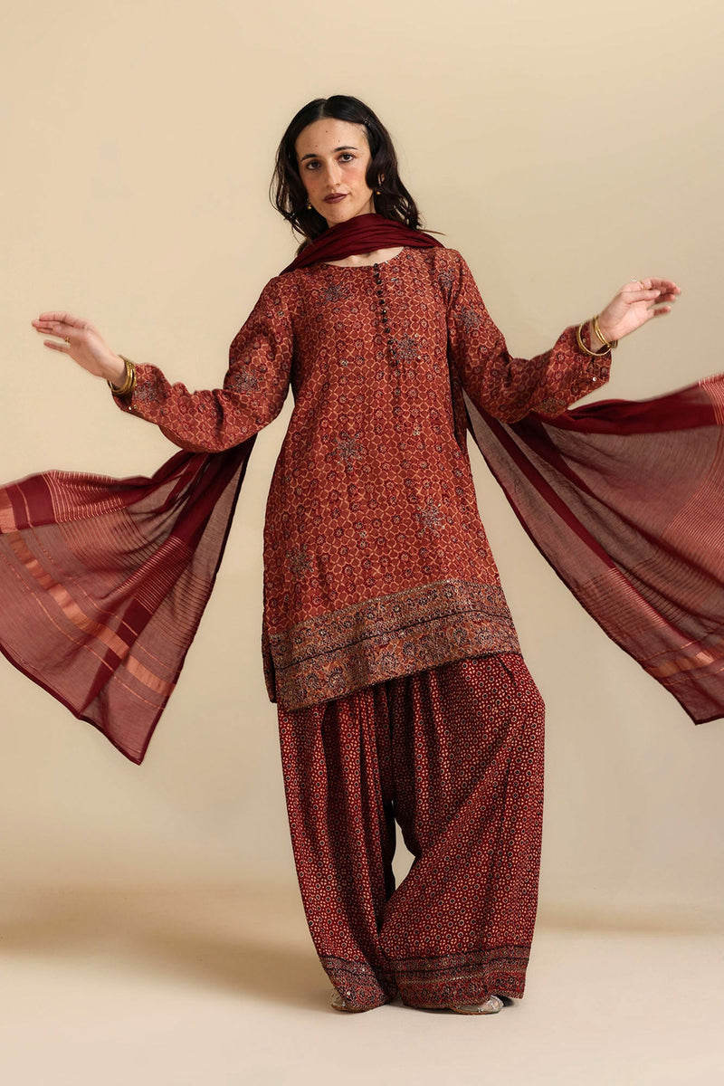 Ajrak Dastaan Embroidered Ensemble