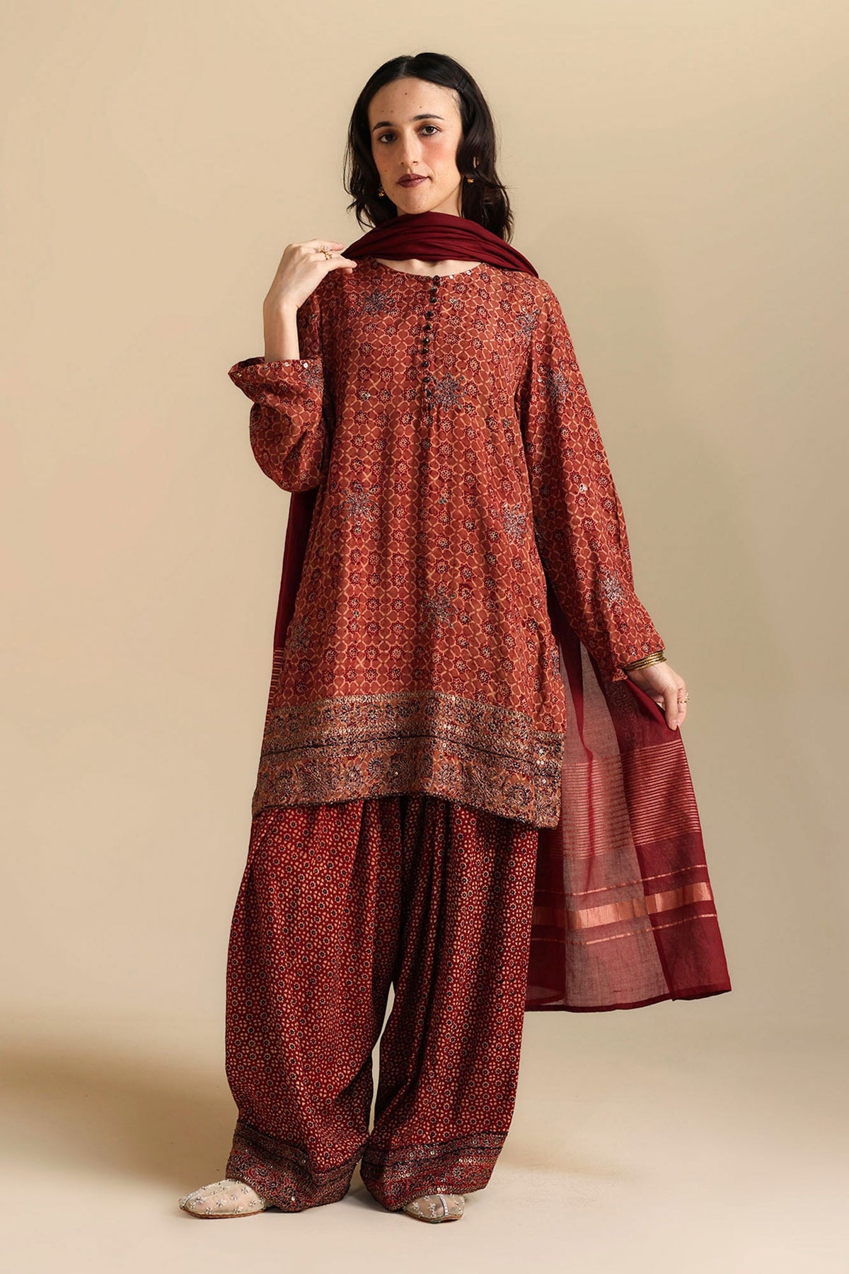 Ajrak Dastaan Embroidered Ensemble