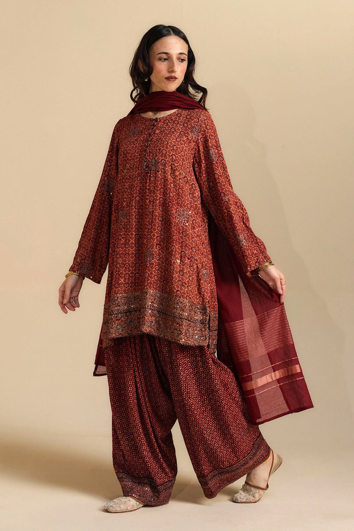 Ajrak Dastaan Embroidered Ensemble