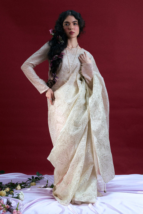 Ivory Whisper Sequin Saree