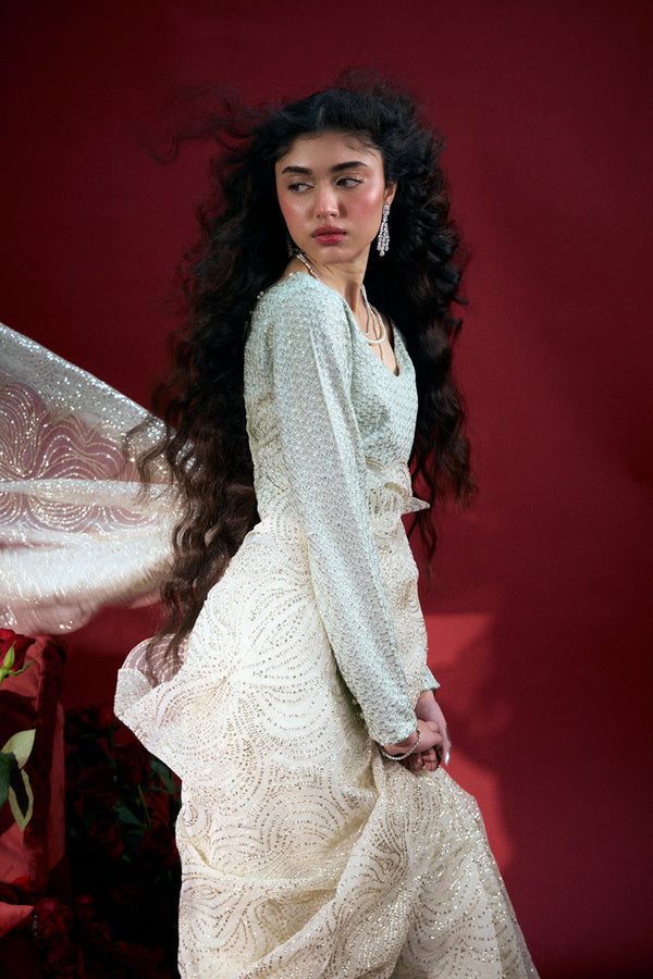 Ivory Whisper Sequin Saree