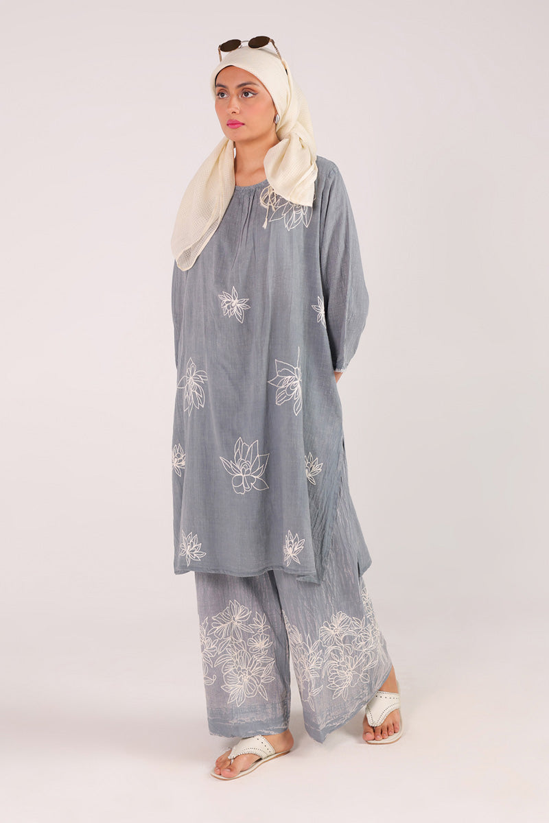 Denim Embroidered Set