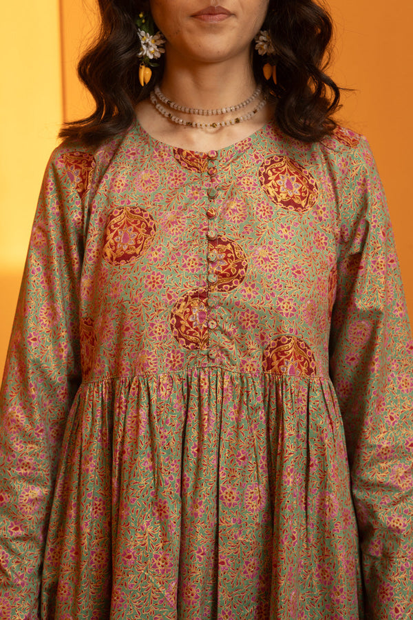 Gilded Polki Flared Dress