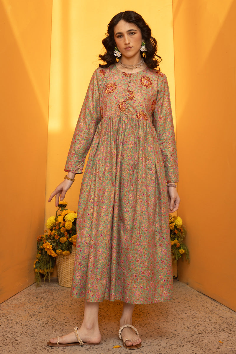 Gilded Polki Flared Dress