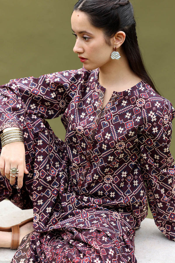 Printed Ajrak Farshi Set