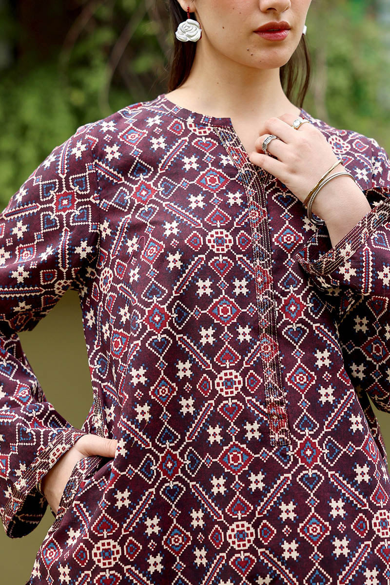 Printed Ajrak Farshi Set