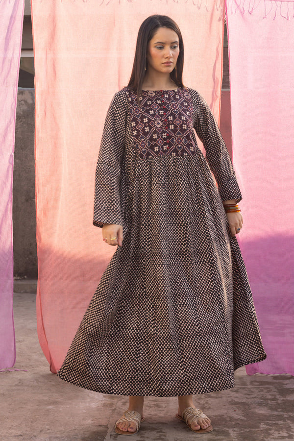 Printed Ajrak Kahani Dress