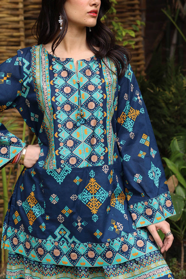 Printed Phulkari Skirt Set