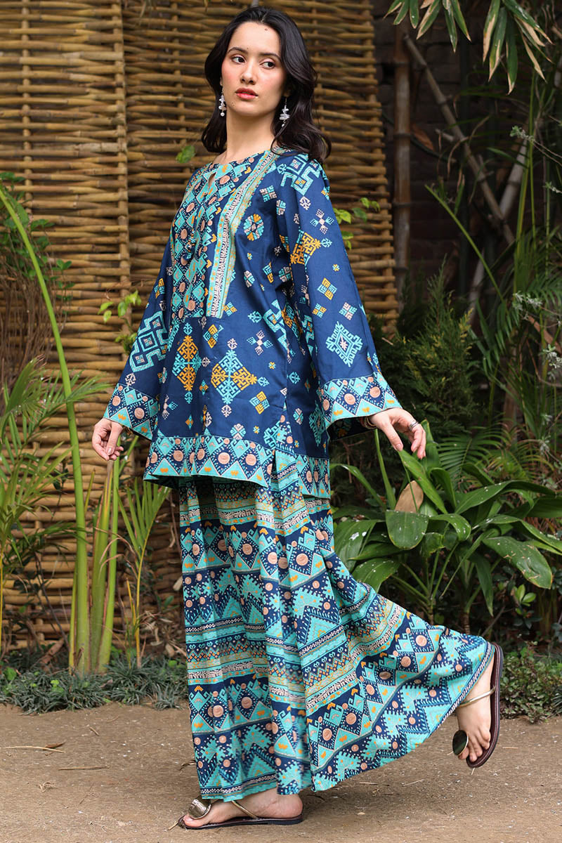 Printed Phulkari Skirt Set