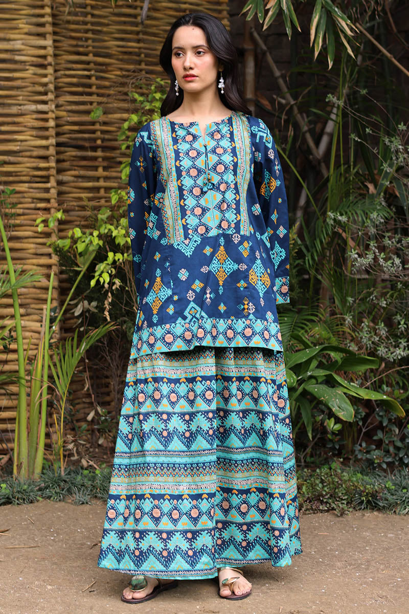 Printed Phulkari Skirt Set