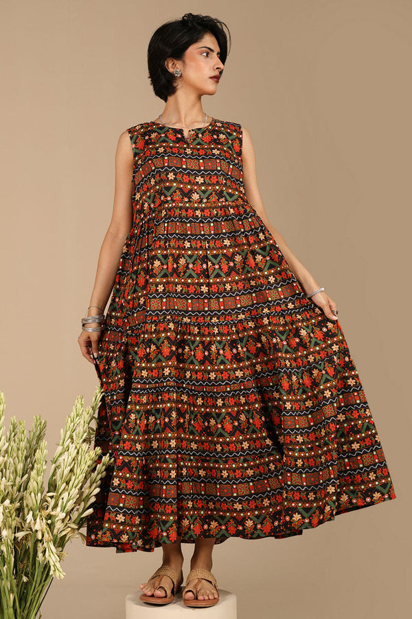 Mosaic Printed Tiered Dress