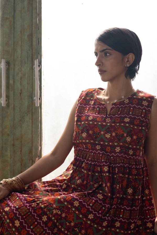Mosaic Printed Tiered Dress