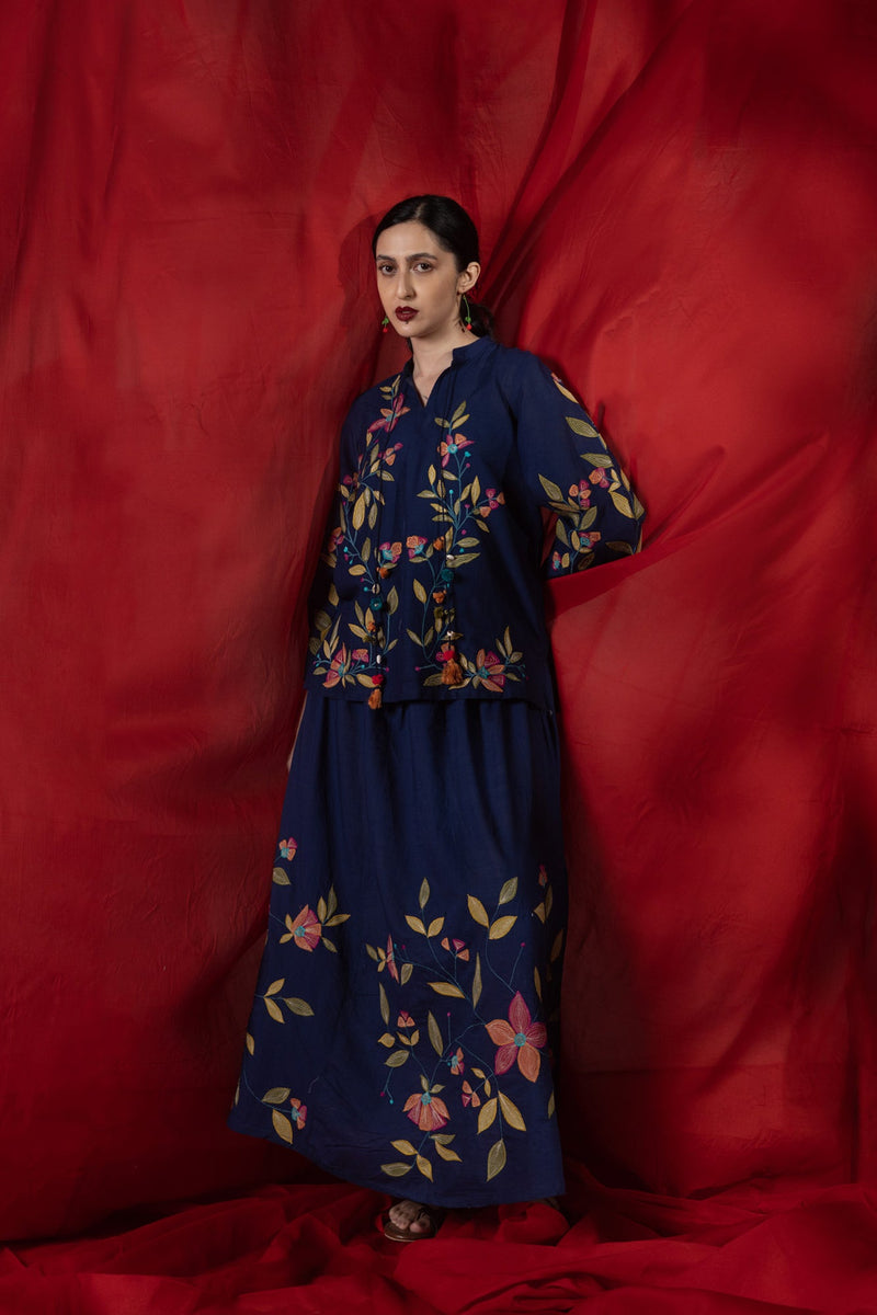Floral Embroidered Skirt Set