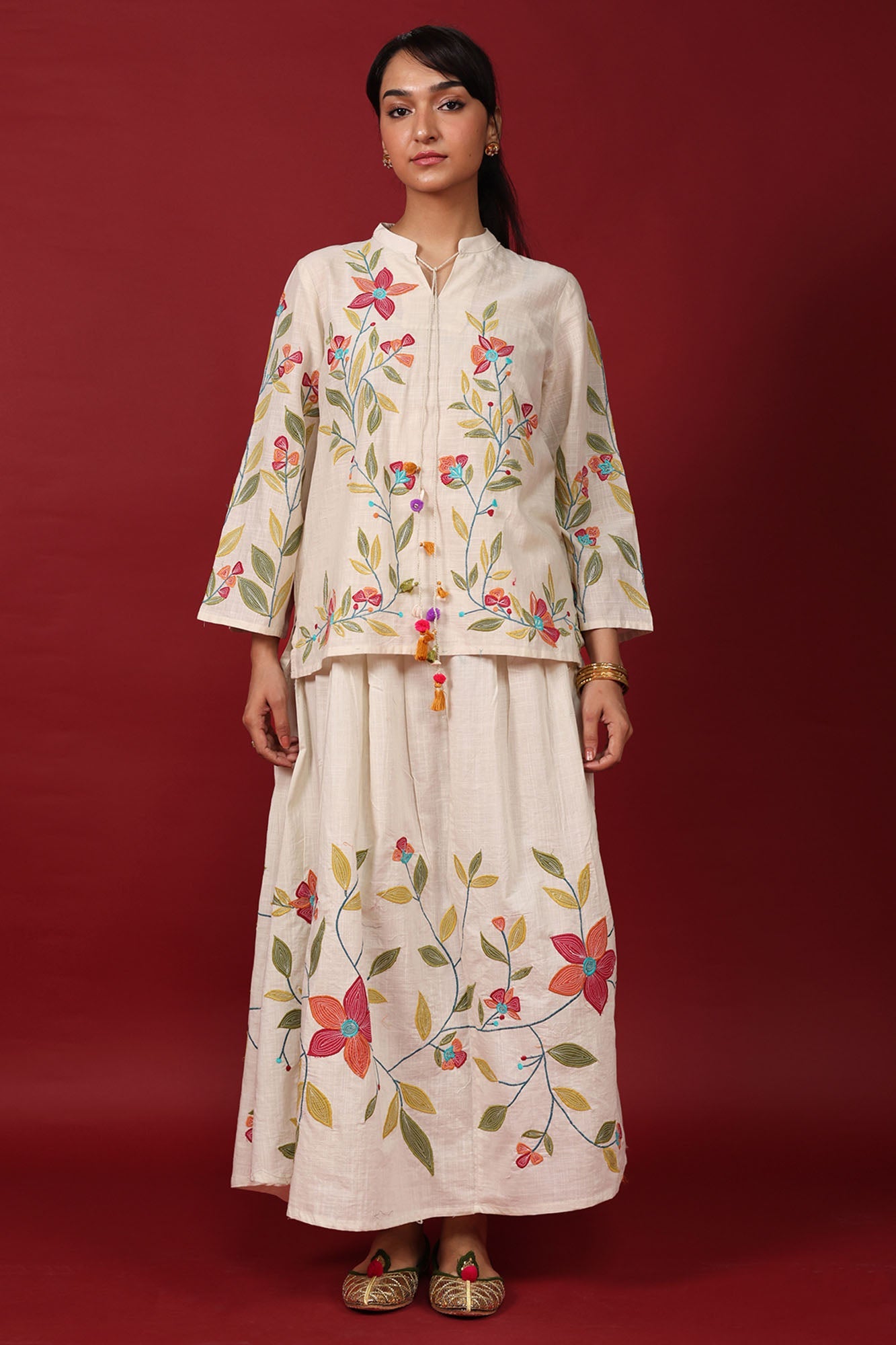 Floral Embroidered Skirt Set
