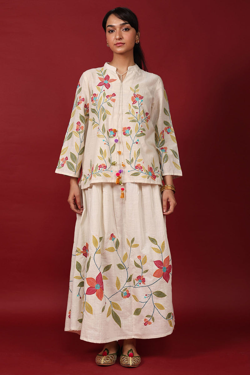 Floral Embroidered Skirt Set