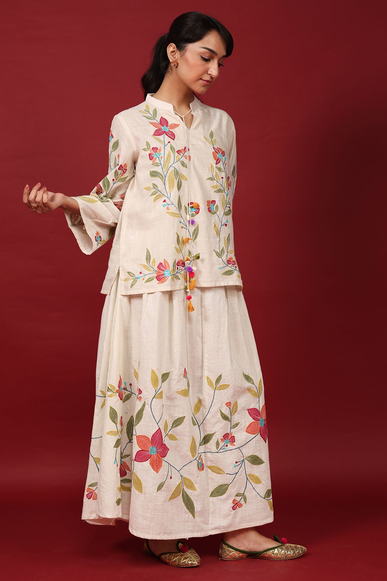 Floral Embroidered Skirt Set