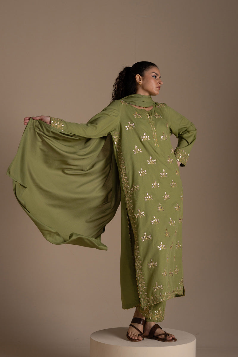 Embroidered Phool Gota Suit