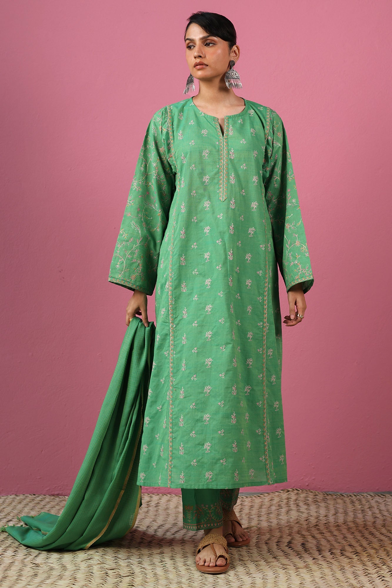 Moonflower Embroidered 3-Piece Ensemble