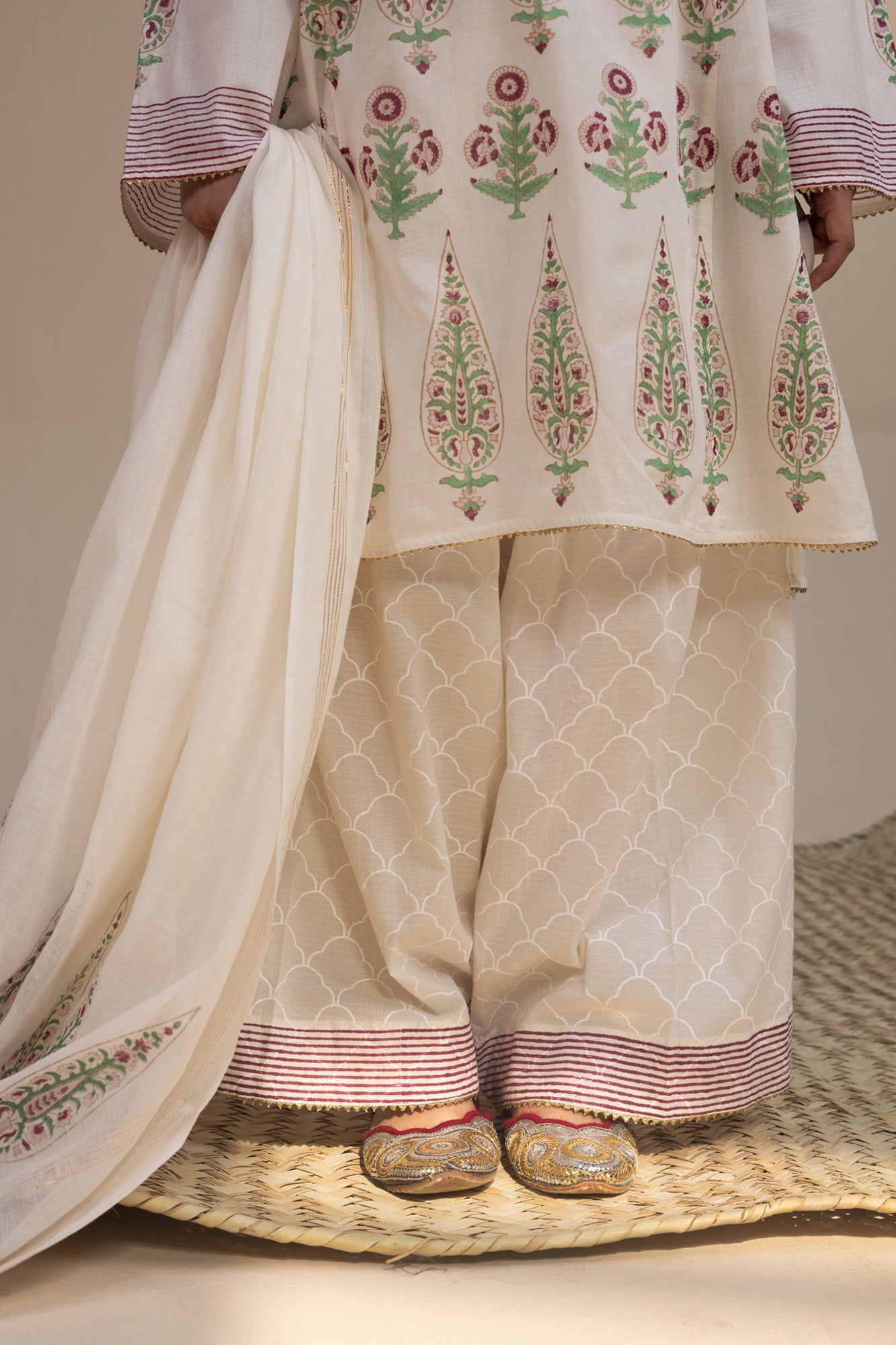 Gilded Hand Block Printed 3 Piece