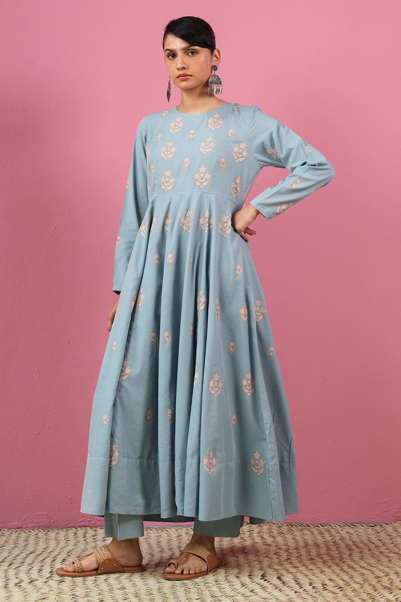 Celeste Gold Anarkali Set