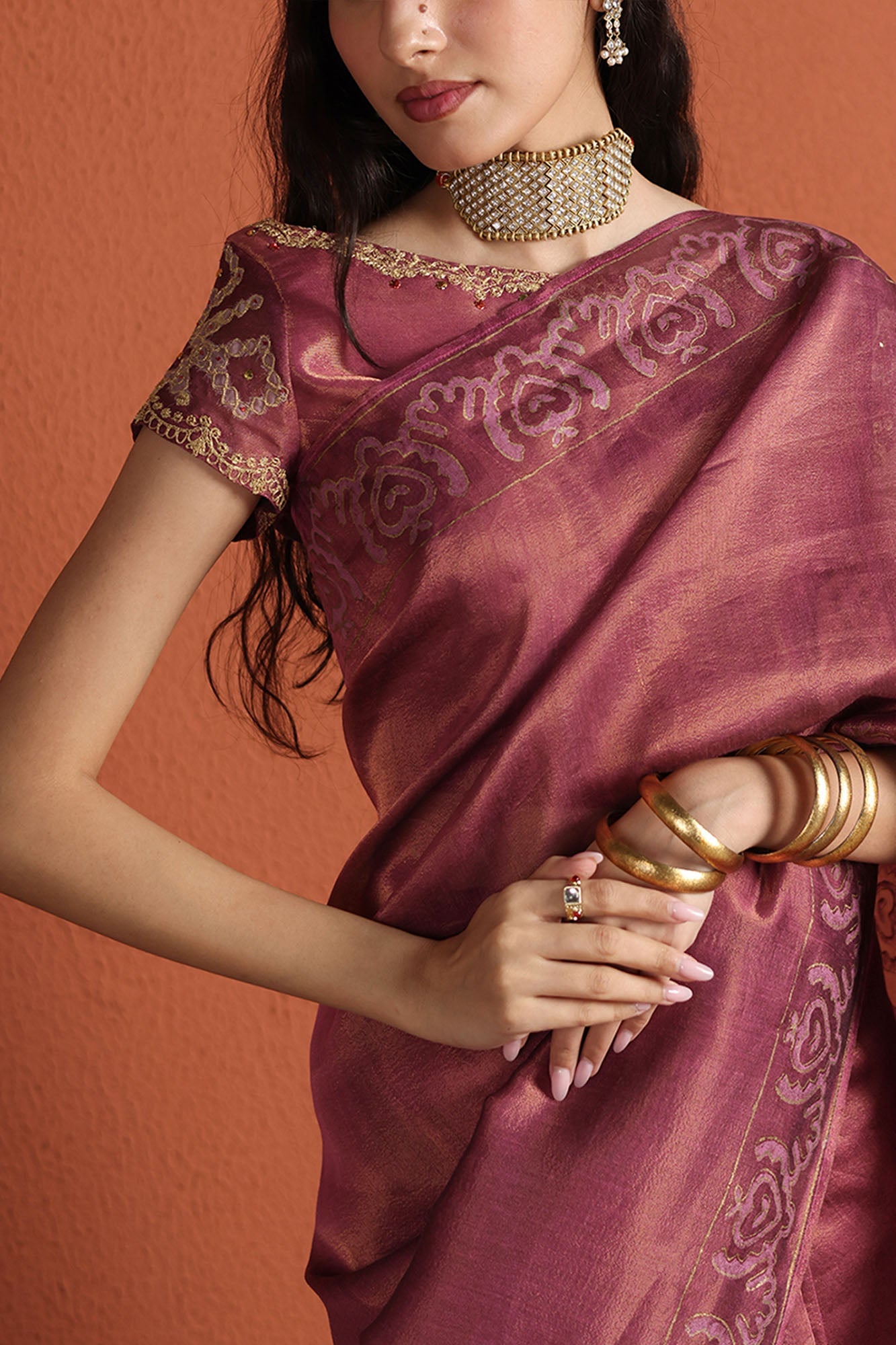 Rose Gold Zaari Saree