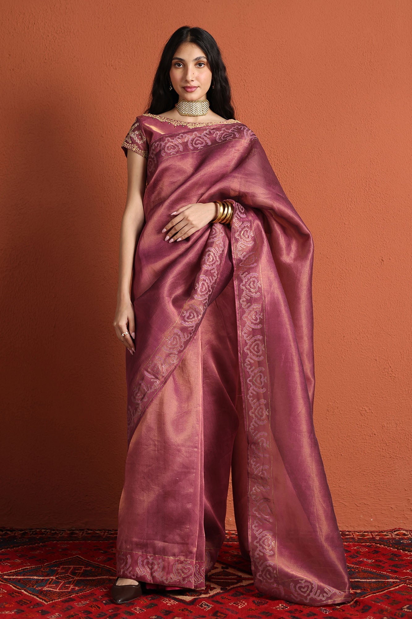 Rose Gold Zaari Saree