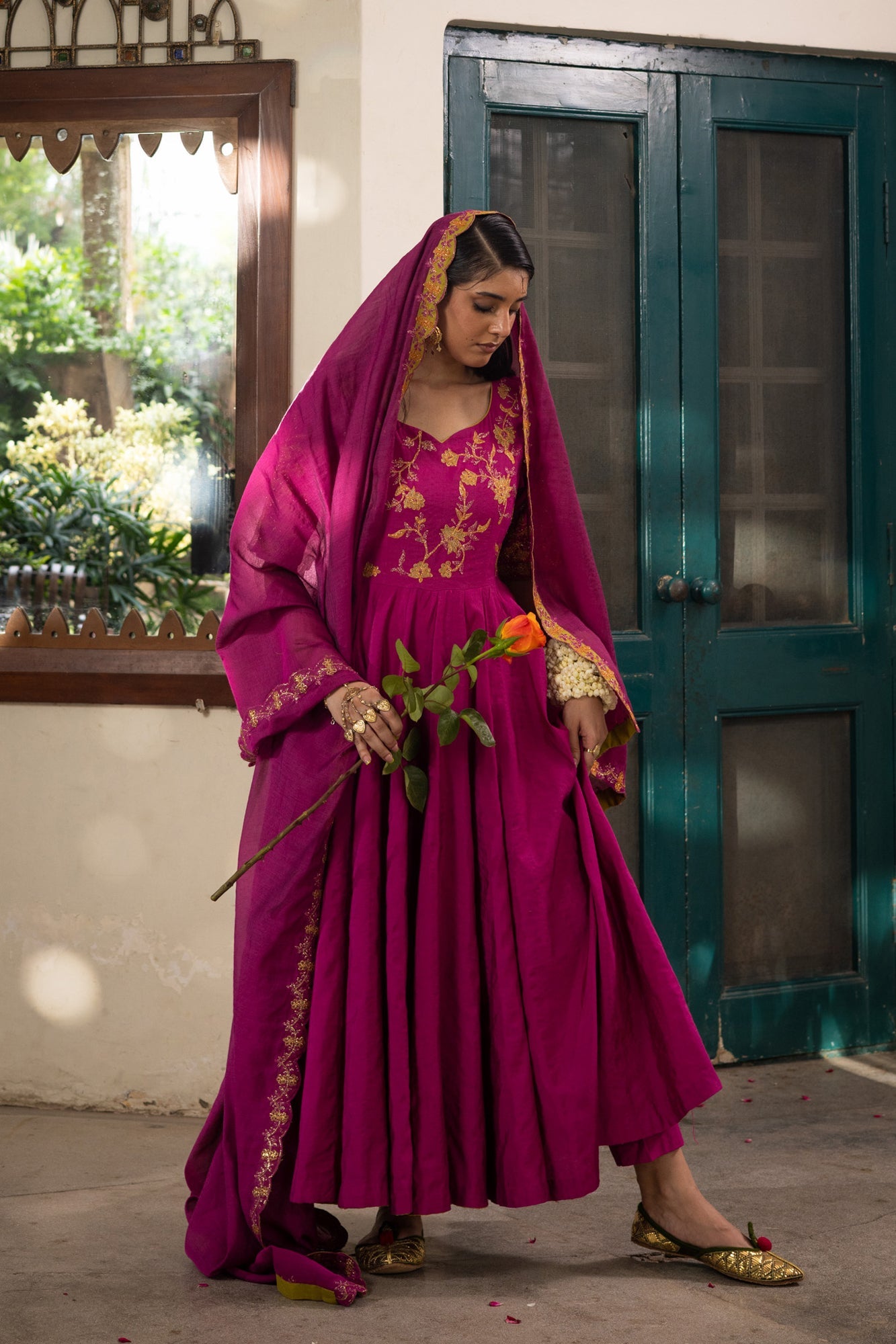 Embroidered Rosette Kalidaar Ensemble