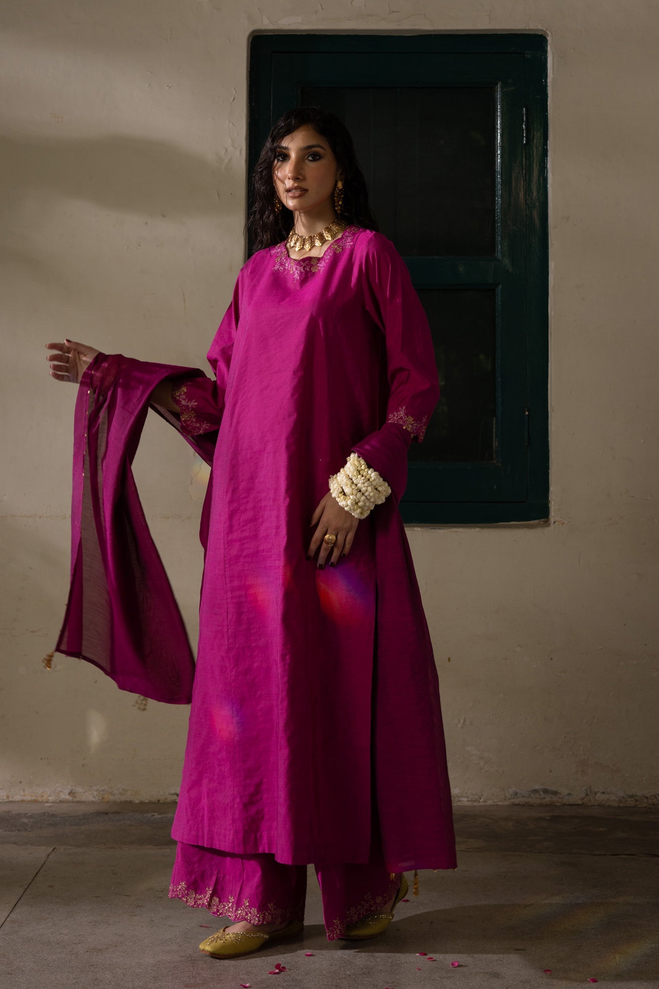 Golden Veil Embroidered Ensemble