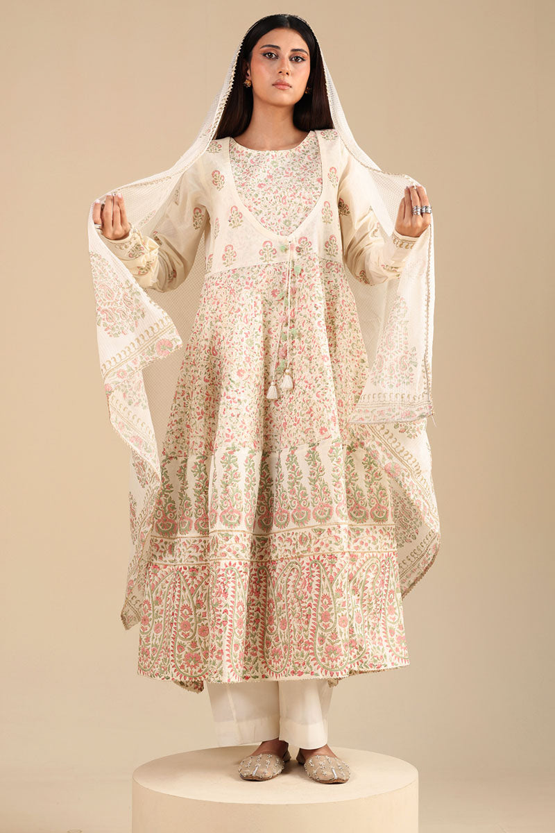 Hand Block-Printed Anarkali Set