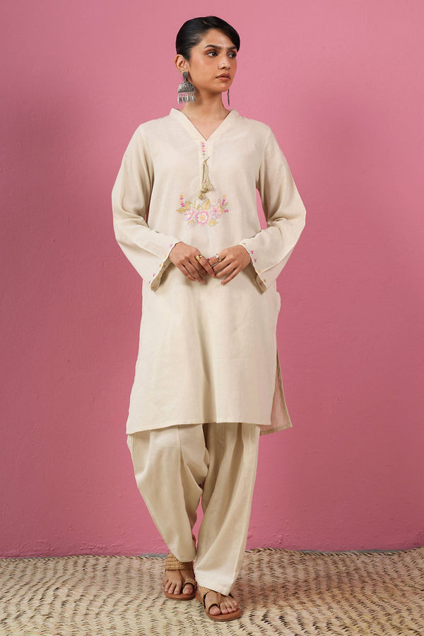 Soft Embroidered Ivory Co-ord Set