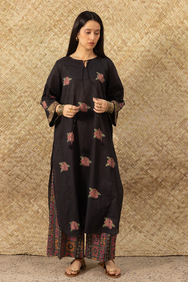 Hand-Block Printed Rose Shirt