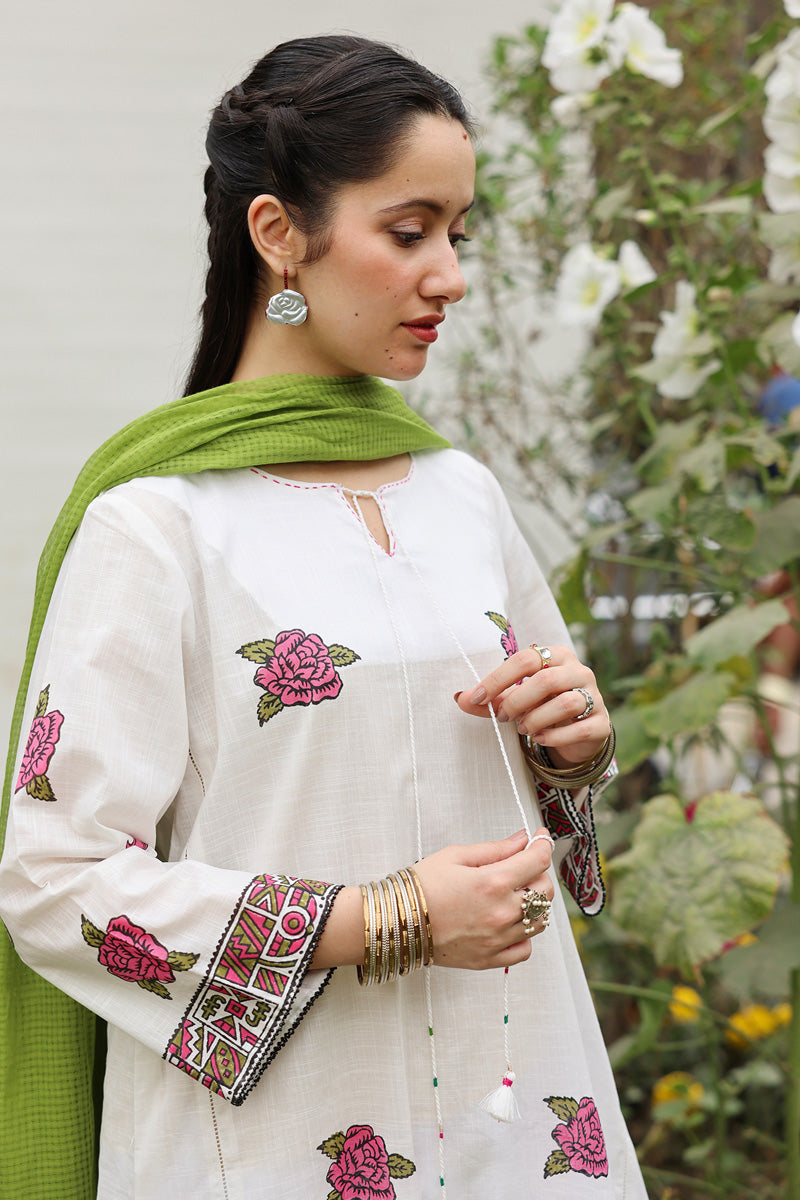 Hand-Block Printed Rose Shirt