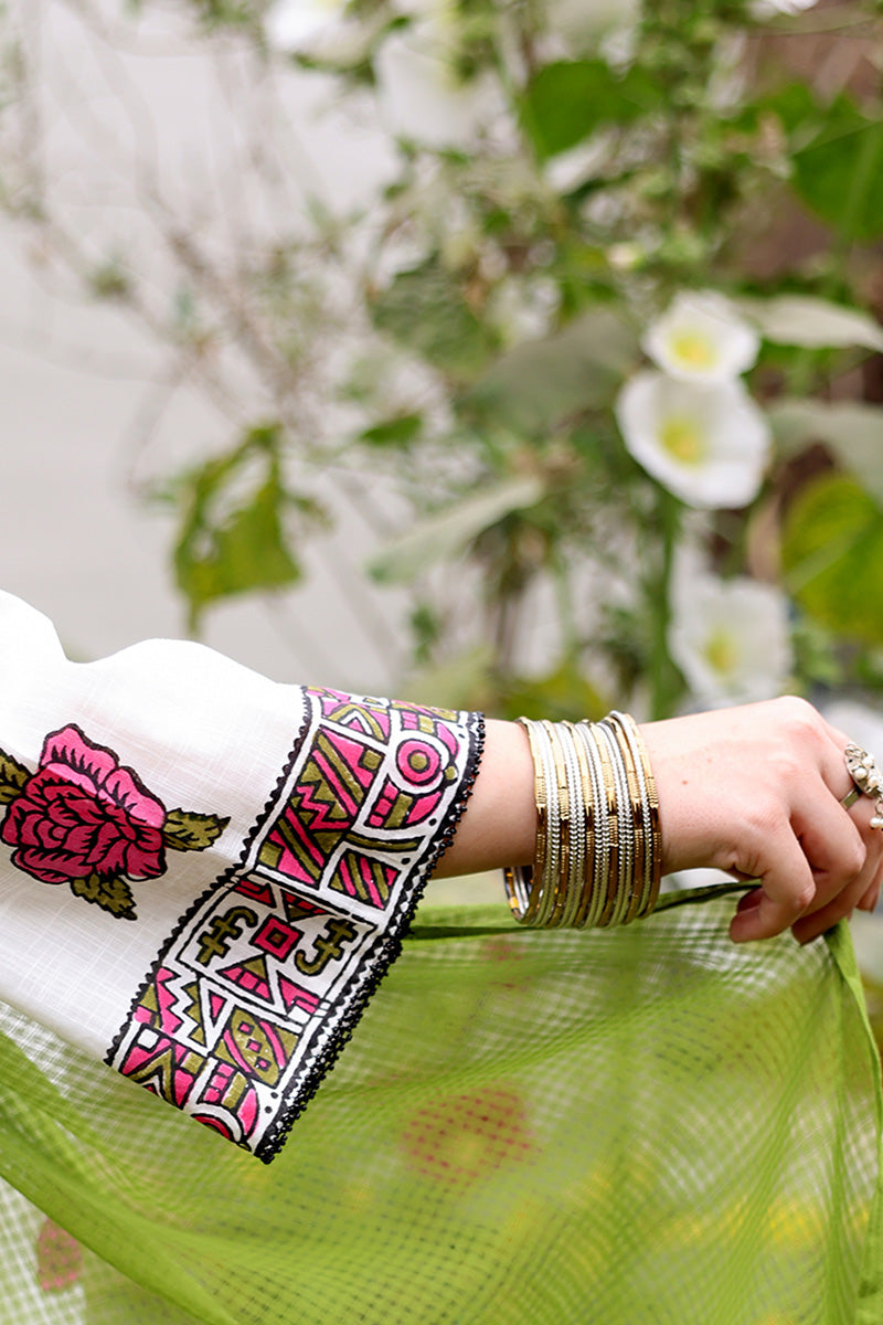 Hand-Block Printed Rose Shirt