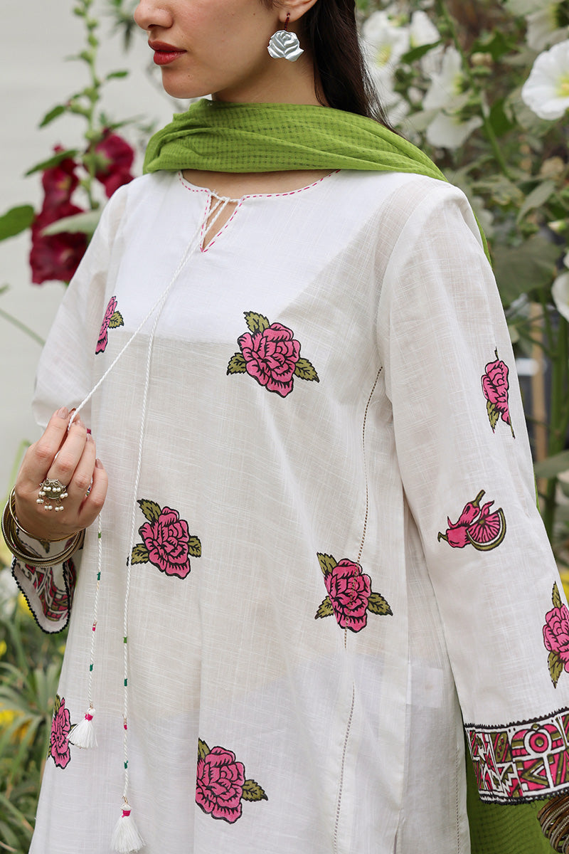 Hand-Block Printed Rose Shirt