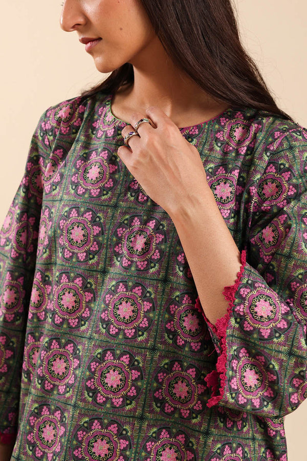 Contrast Crochet Printed Set