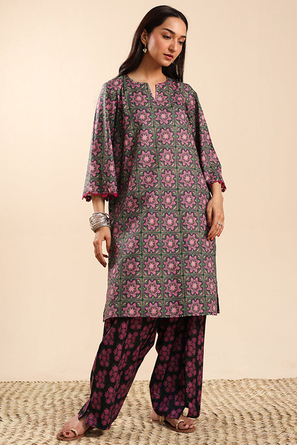 Contrast Crochet Printed Set