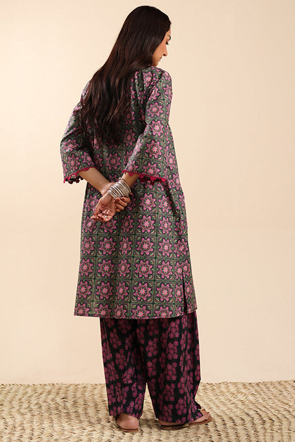 Contrast Crochet Printed Set