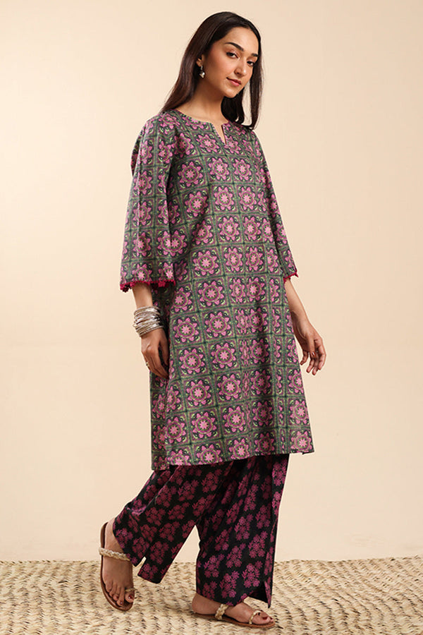 Contrast Crochet Printed Set